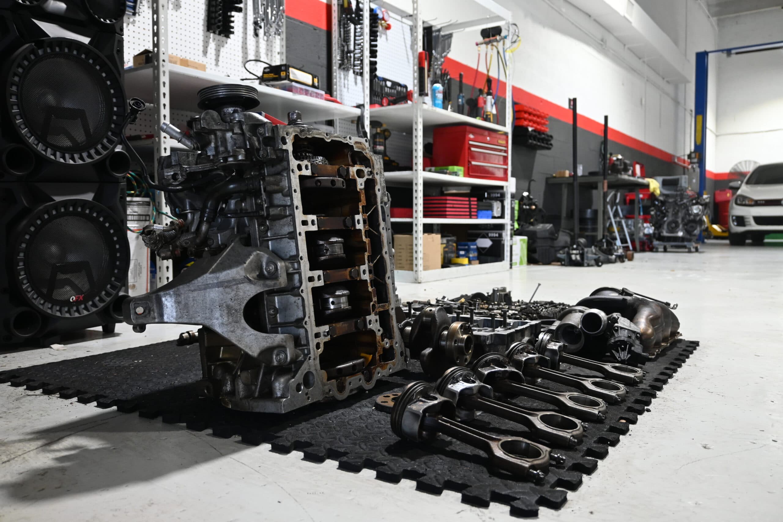 Engine removed from car for repair at DS Proformance